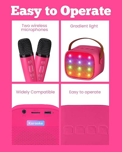 Miniatura 4 de Mini máquina de karaoke con 2 micrófonos inalámbricos para niños, juguetes para niñas y niños, altavoz Bluetooth portátil regalo para niñas de 4, 5,