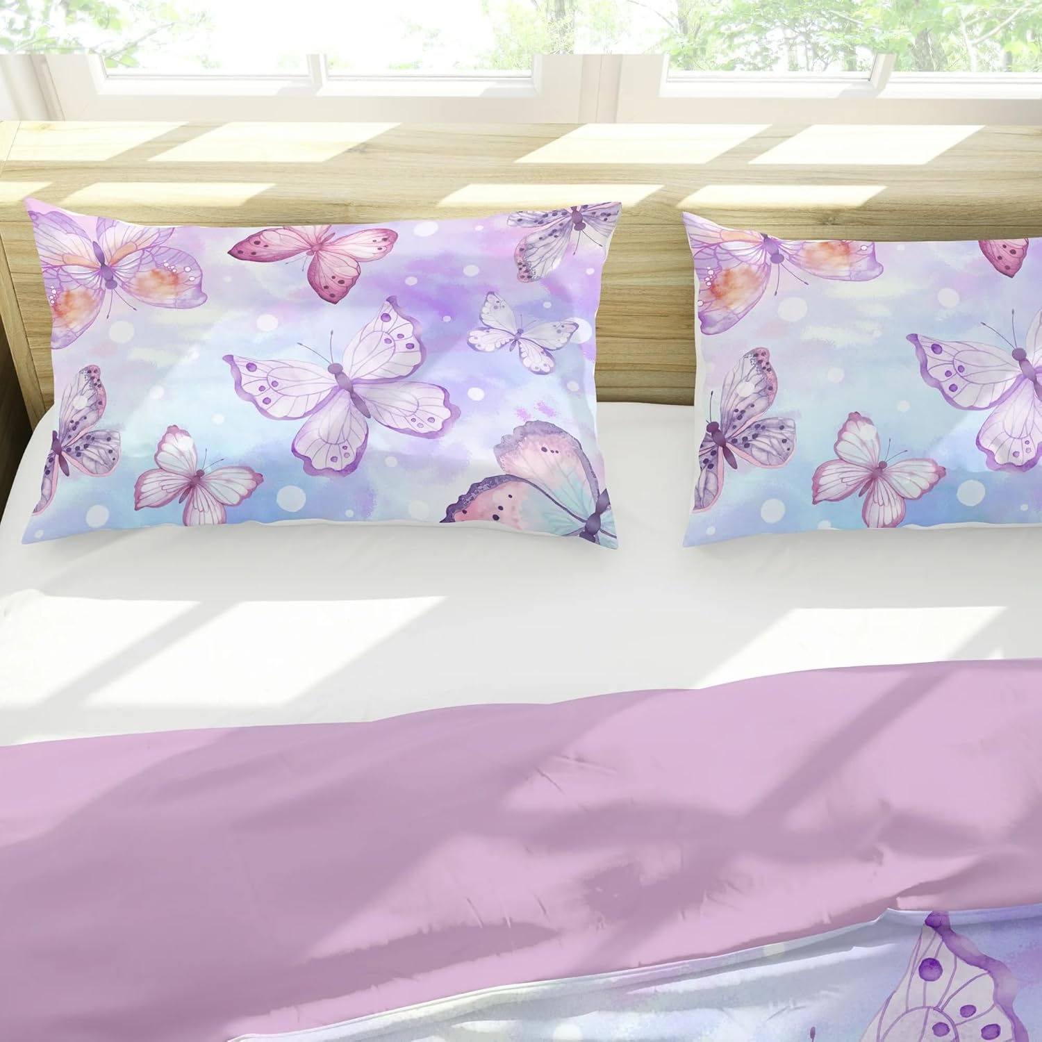Butterfly Comforter Set Twin Size for Girls Kids Teens Blue Purple Tie Dye Bedding Set 5 Pieces Bed in a Bag - Image 4