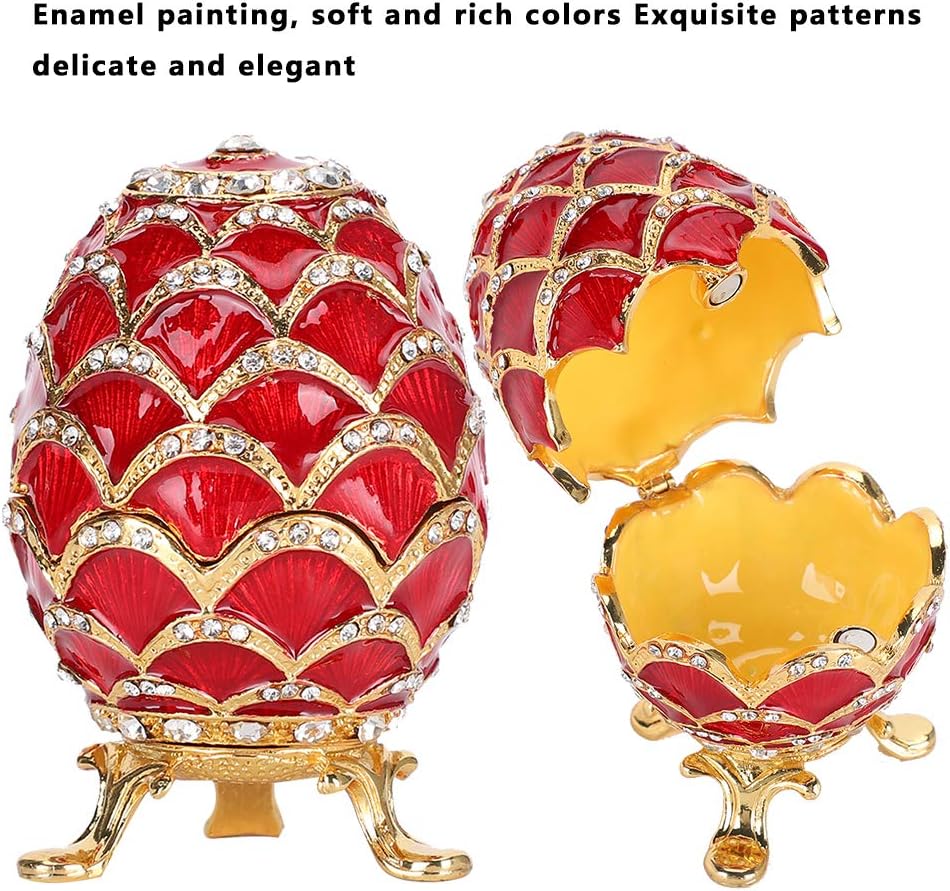 Fdit Enameled Eggs Jewelry Box Easter Egg Crafts Gilded Enamel Painted Metal Ring Trinket Storage Case Home Bedroom Desktop Decoration Ornaments