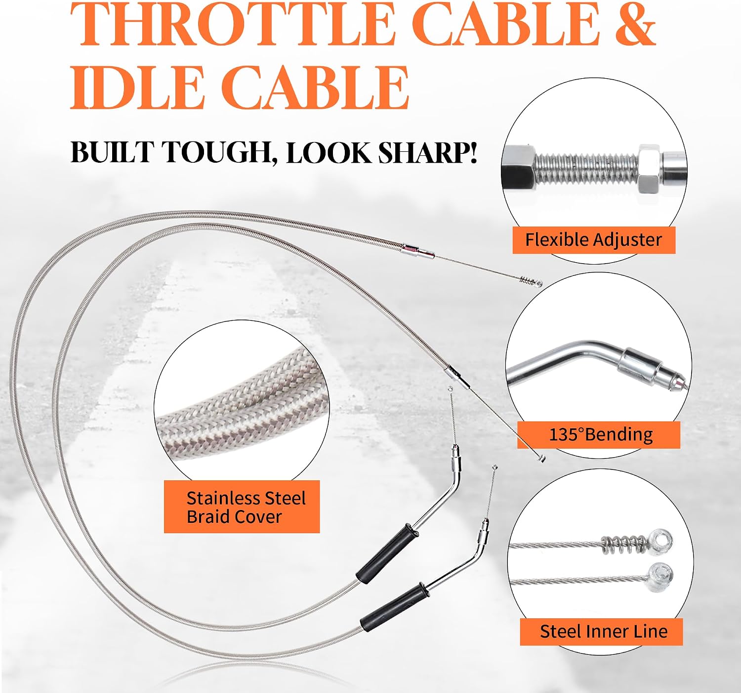 16" Softail Handlebars Extended Wire Kit for Harley 2011-2015 Breakout Deluxe Fat Street Bob Boy N/ABS Clutch Throttle Cable Brake Line CAN-Bus Front Turn Signal Wires, Silver