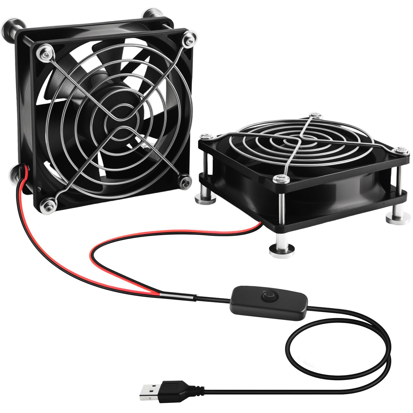 Wentylator USB 80 mm, 5 V, podwójny wentylator PC z przełącznikiem, mini wentylator do komputera, laptopa, routera, szafy, TV Box