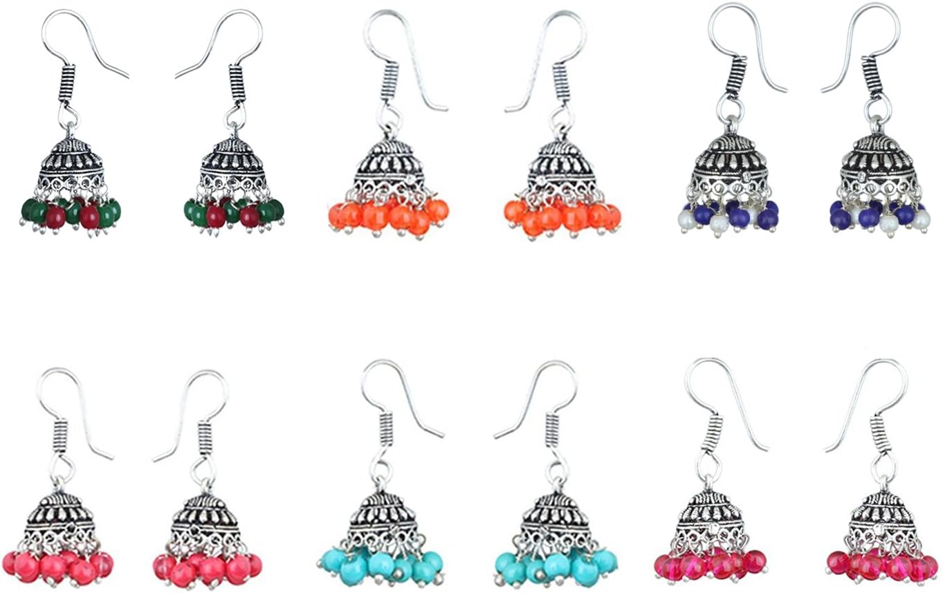 Waama JewelsMulticolor Silver-Plated Combo Of 6 Jhumki Earrings For Women