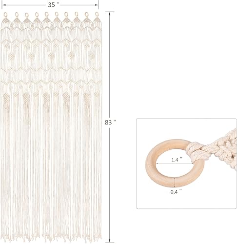 Miniatura 7 de Cortina bohemia de macramé para ventana, separador de habitaciones, cortina para puerta, 79 x 35 pulgadas, para colgar en la pared de macramé para