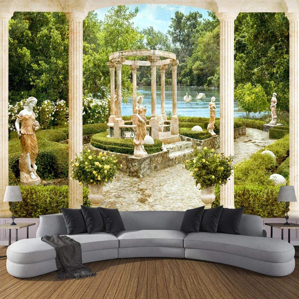 3D Columna Romana Estatua Jardín Paisaje Papel Tapiz Patrón De Foto Mural De Pared Decoración De Carteles De La Habitación Del Hogar - Para Sala De Estar Oficina Dormitorio300 x 210 cm (ancho x alto)