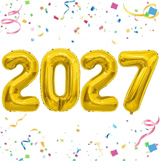 2027 Gold Foil Numbers Balloons(40 Inch) Happy New Years Eve Party Supplies 2027 New Year Graduation Balloons Decorations 20 27 Signs Props Birthday Anniversary Wedding Festival Ornament Decor