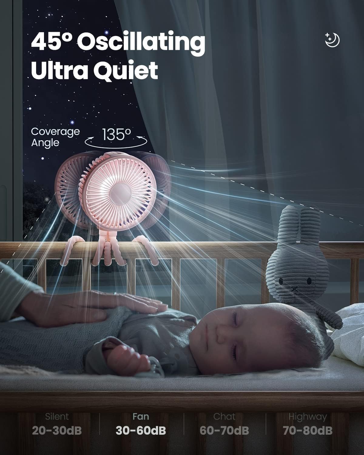 KtEli Baby Stroller Fan, 4000mAh Oscillating Mini Portable Fan with Light, 3 Speeds USB Operated Small Handheld Desk Fan, 360° Rotate Flexible Tripod Clip On Fan for Car Seat Crib Travel(Blue)