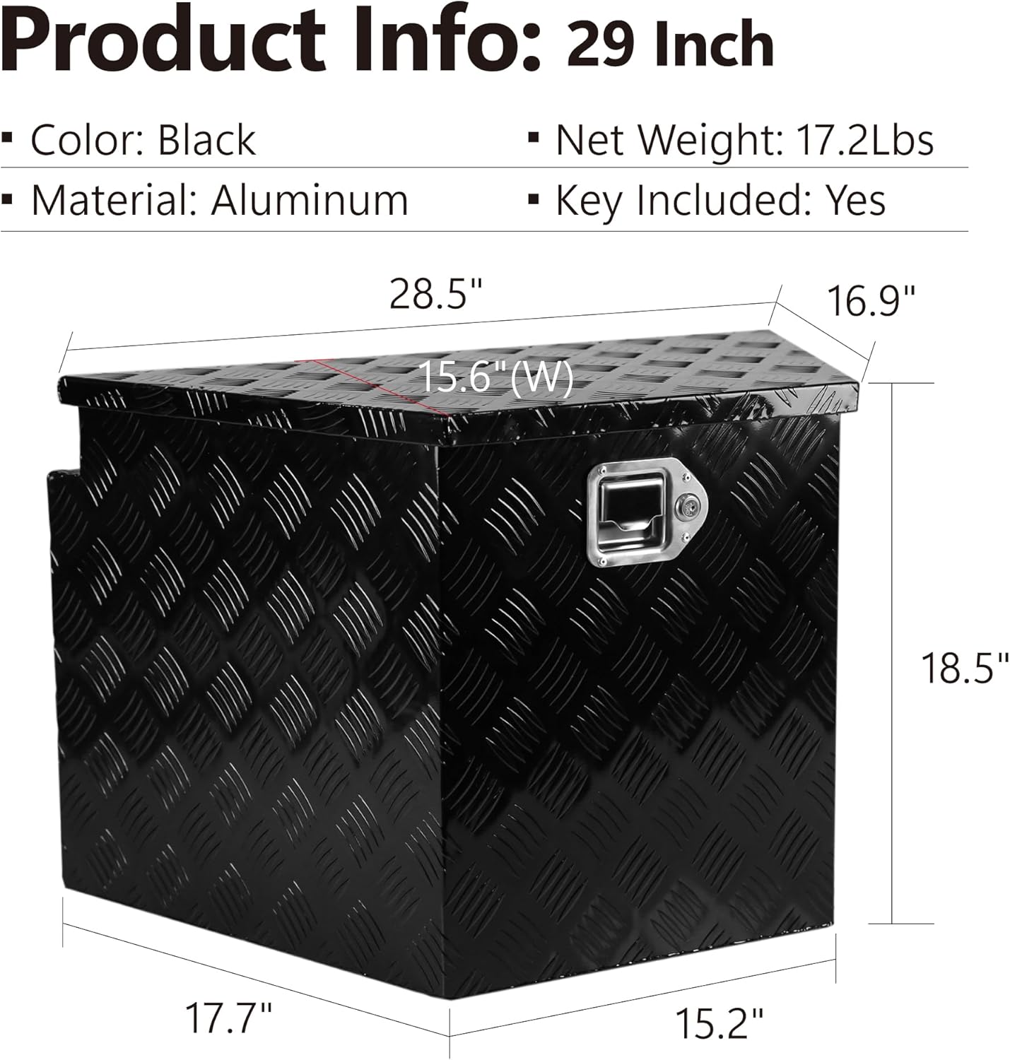 Trailer Tongue Tool Box, 5 Bar Tread Powder Coated Aluminum, Trailer Tongue ToolBox Storage Organizer With Lock And Keys For Pick Up Truck Bed 28 One size