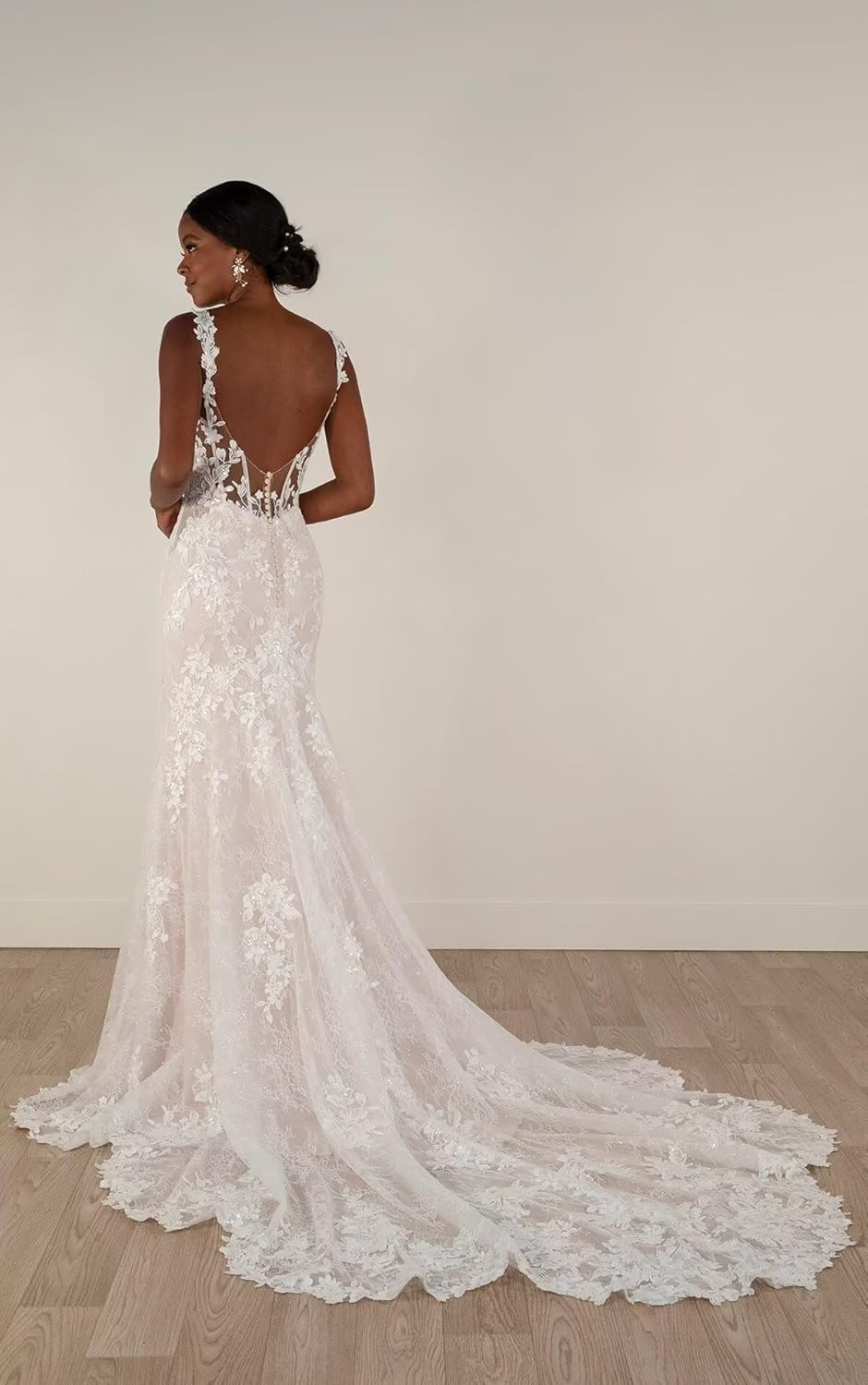 Lace Applique Mermaid Wedding Dresses for Bride with Slit Long Beach Boho Spaghetti Straps V Neck Tulle Bride Gowns