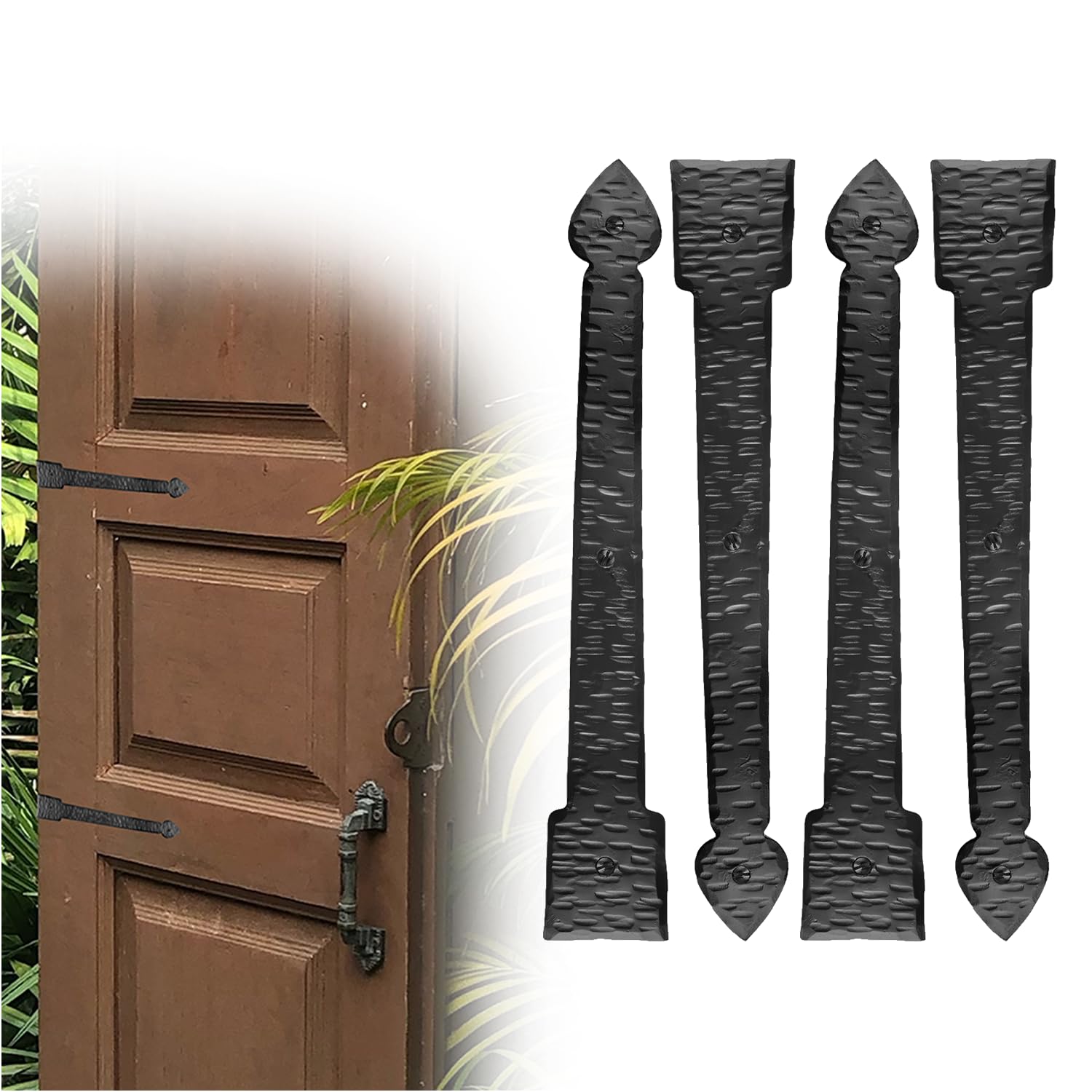 Borderland Rustic Hardware 4 Pack 12 inch Faux Door Hinges Black Decorative Strap Hinge Wrought Iron Strap Barn Door Strap Hinges, Farm Gate Hinge, Carriage Door The Colonial Series