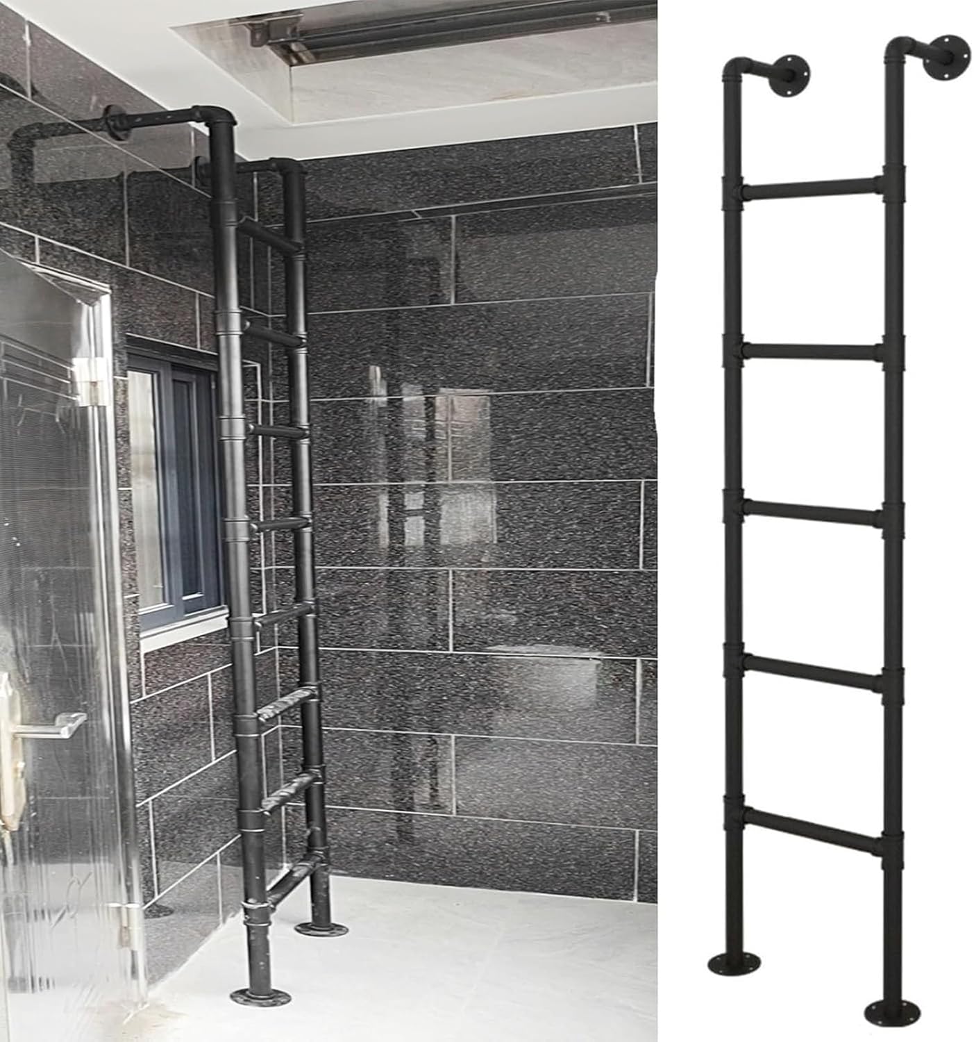 Wall Mounted Metal Ladder for Home & Loft - Customizable 4ft, 6ft, 8ft Egress Ladder for Basement Window, Bunk Bed, RV, Deck - Supports 330lbs, Ideal for Dorm & Library Use