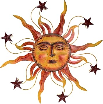 VESTCDF Metal Wall Art Decor Outdoor 30 inch Sun Wall Hanging Decoration for Graden 3D Sun Face Metal Wall for Living Room Garden Yard PatioStar