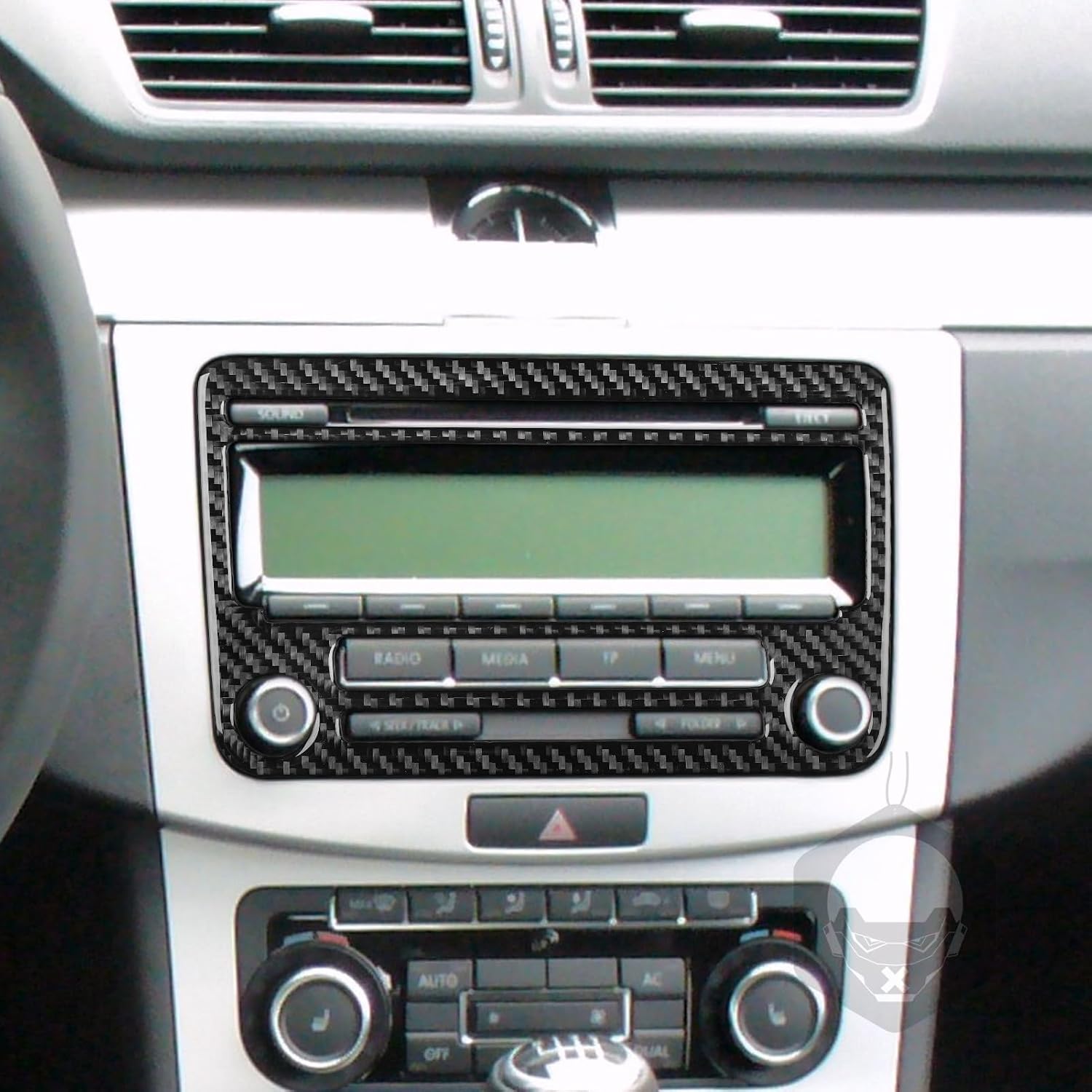 PJFUS Real Premium Carbon Fiber Centet Radio Panel Music Player Button Control Frame Soft Sticker Compatible with Volkswagen Passat Nms 2012-2019 Auto Interior Accessories Black(Type C)