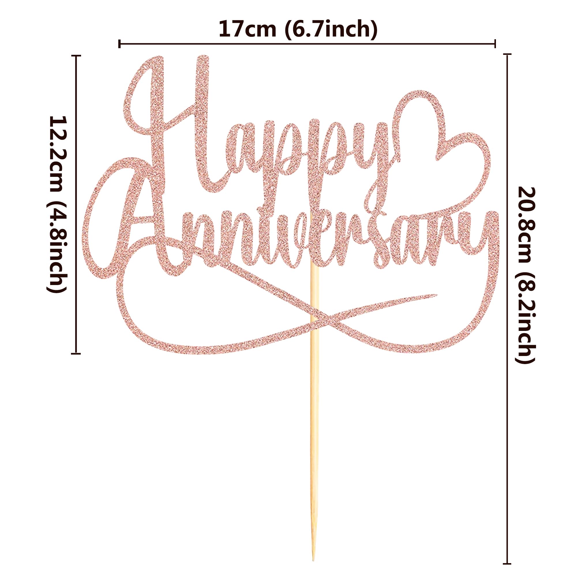 Sumerk 1 PC Rose Gold Happy Anniversary Cake Topper Wedding Anniversary Cake Decorations - Image 2