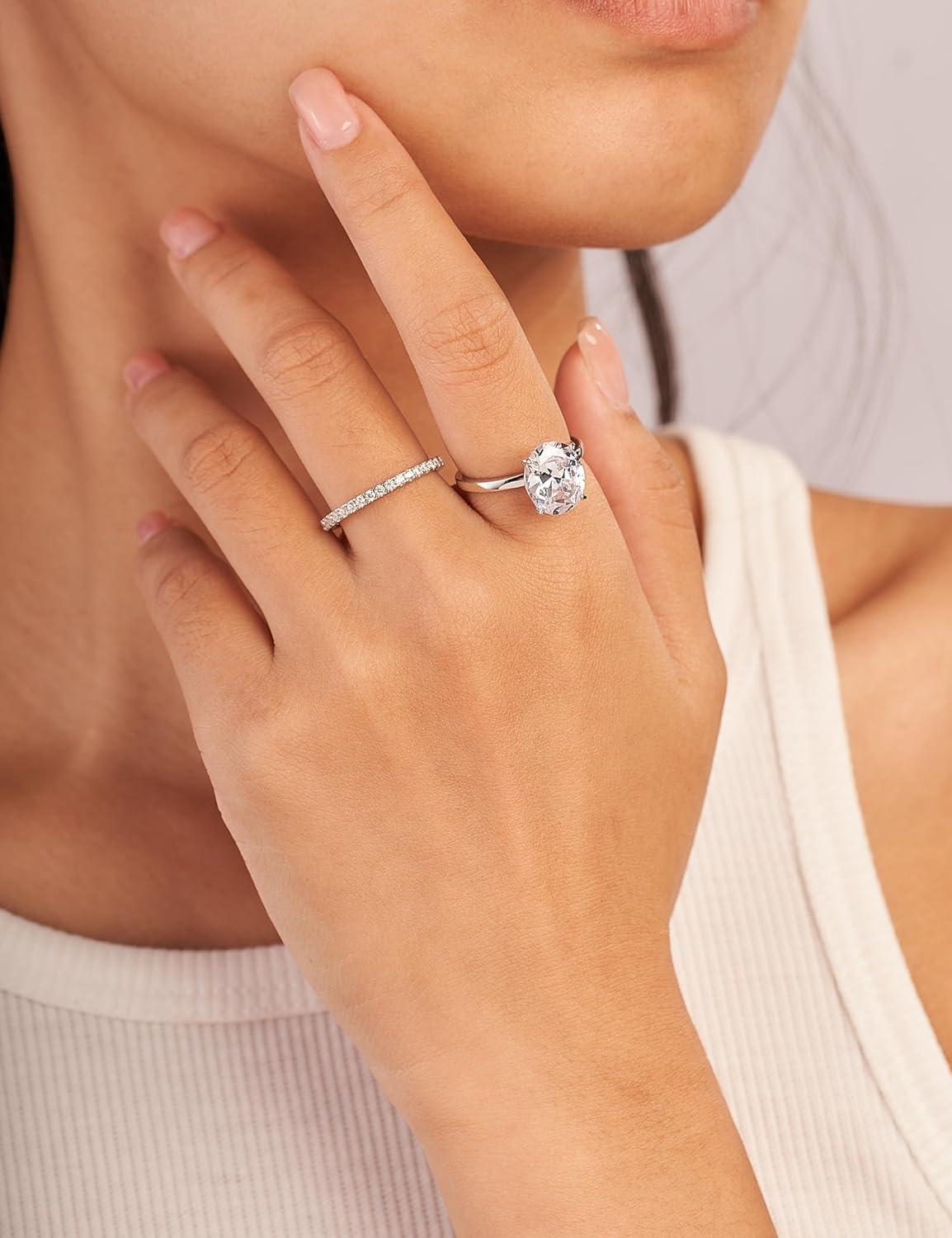 3.5CT Oval Solitaire Engagement Ring, Women's Engagement Rings, 925 Sterling Silver Fake Diamond Ring Cubic Zirconia Engagement Ring18K White Gold Plated Oval Rings for Women - Image 6