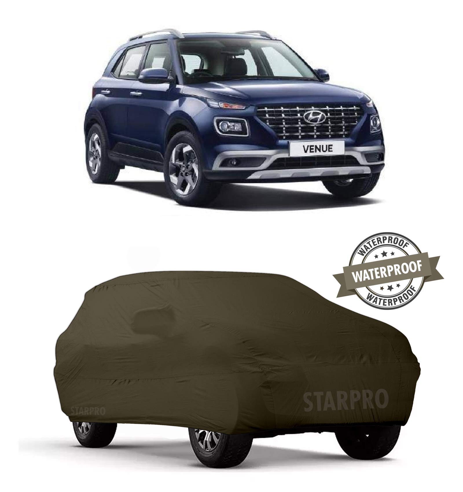 HEMSKAR Presents Imported Quality Fully Waterproof Car Body Cover Compatible with Hyundai Venue Models (Olive Green Color with Mirror)