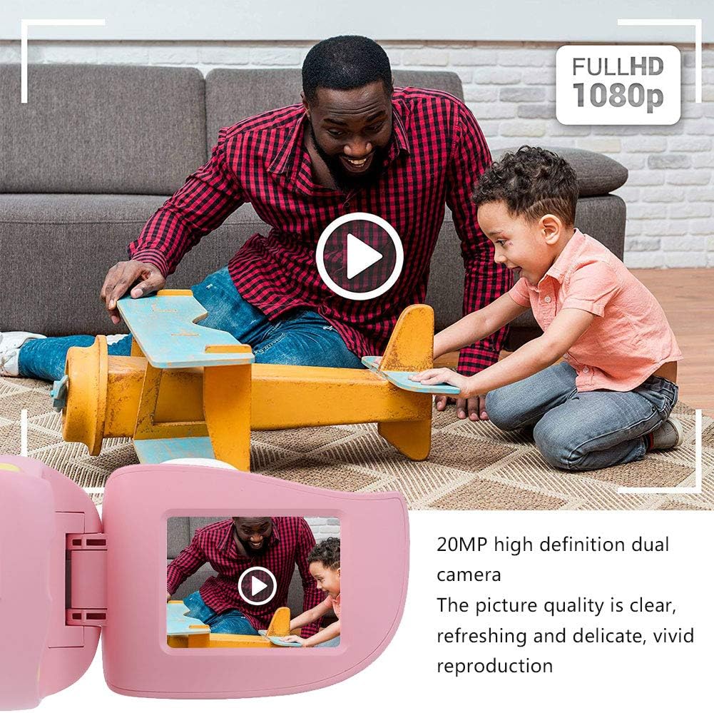 A father and child playing with a toy airplane, with the Cuifati A100 camera screen showing them. Text indicates 'FULLHD 1080p' and '20MP high definition dual camera'.