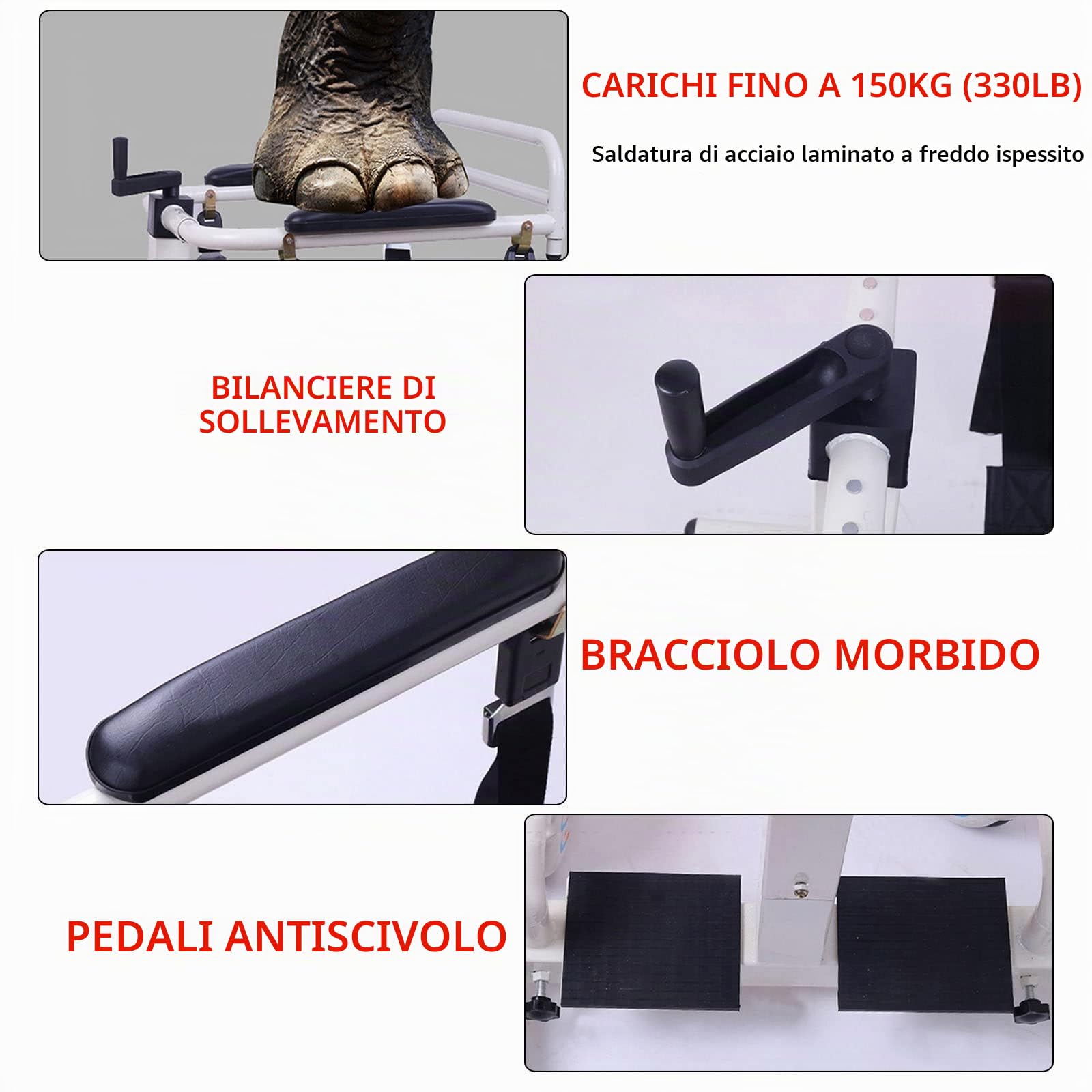Sollevatore paziente per anziani e disabili, multifunzionale per trasporto di tutto il corpo, in acciaio, per trasporto su sedia a rotelle, portatile, dispositivo di sollevamento
