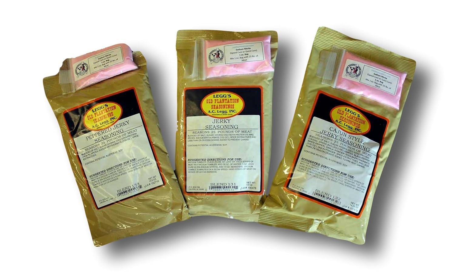 AC Legg Variety Pack Jerky Seasonings 3 Flavors Traditional, Cajun and Peppered
