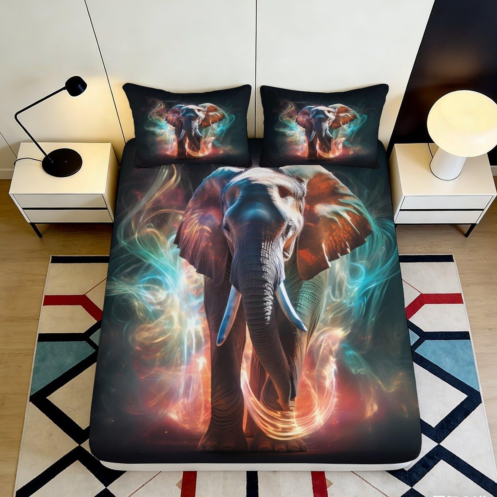 Dhbaneiok Style-10 3D Printed Vibrant Elephant Fitted Sheet Microfiber Artistic Animal Bed Cover For Bedroom Guest Room Decor 90X200x25cm