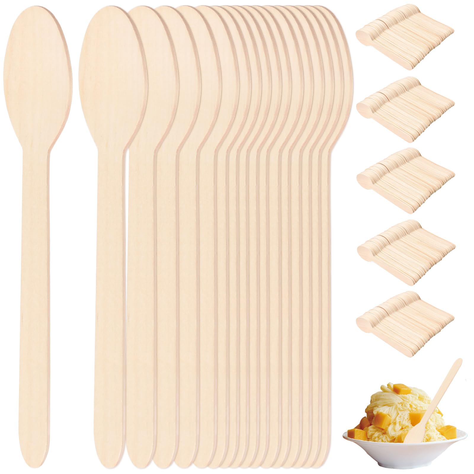 500 Stück Holzlöffel Einweg 16 cm Biologisch Abbaubar Holz Einweglöffel für Kaffee Dessert EIS Natürliche Eislöffel für Party Geburtstag Picknick Dessertlöffel Einwegbesteck Splitterfrei