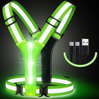 Simket Led Reflective Vest Running Gear, High Visibility Reflective Running Gear Rechargeable Adjustable Led Running Vest,...