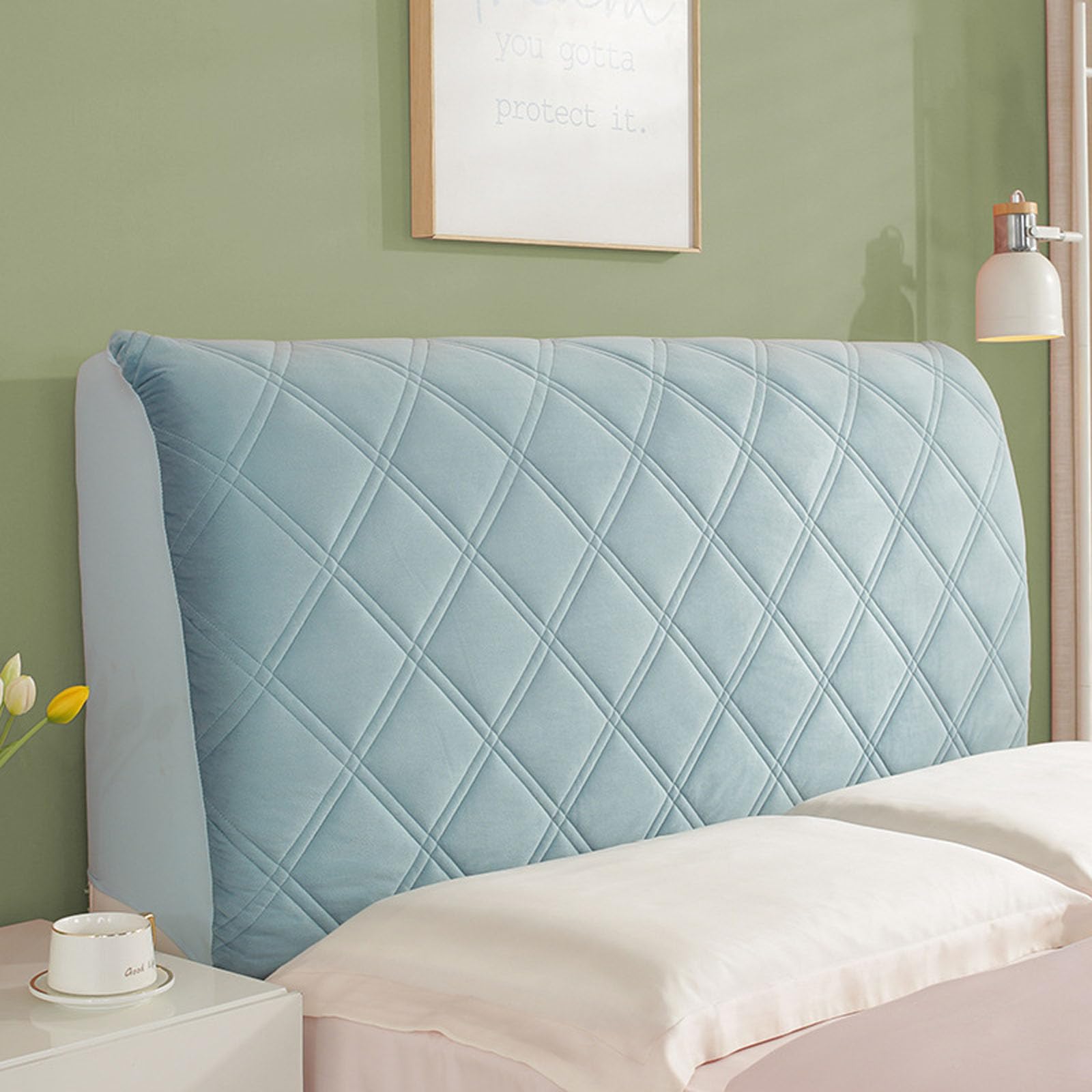 Double/Single Headboard Cover, Padded Bed Headboard Slipcover Super King Size Small, Protector Slipcover for Bed Headboard Dust Proof(Size:180cm,Color:Blue)