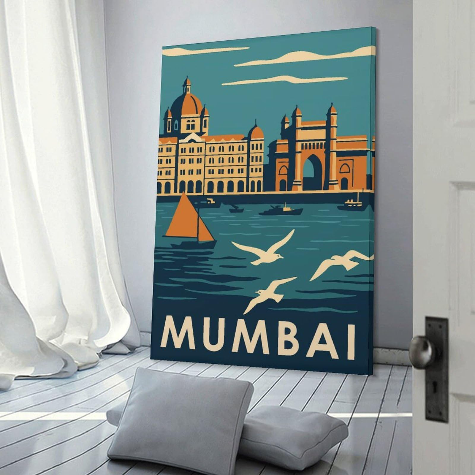Junmoney Mumbai Travel Canvas Wall Decor 20x30inch(50x75cm), for Workspace Walls, Study Corners Or Bedrooms, Decorative Artwork for Productive Spaces