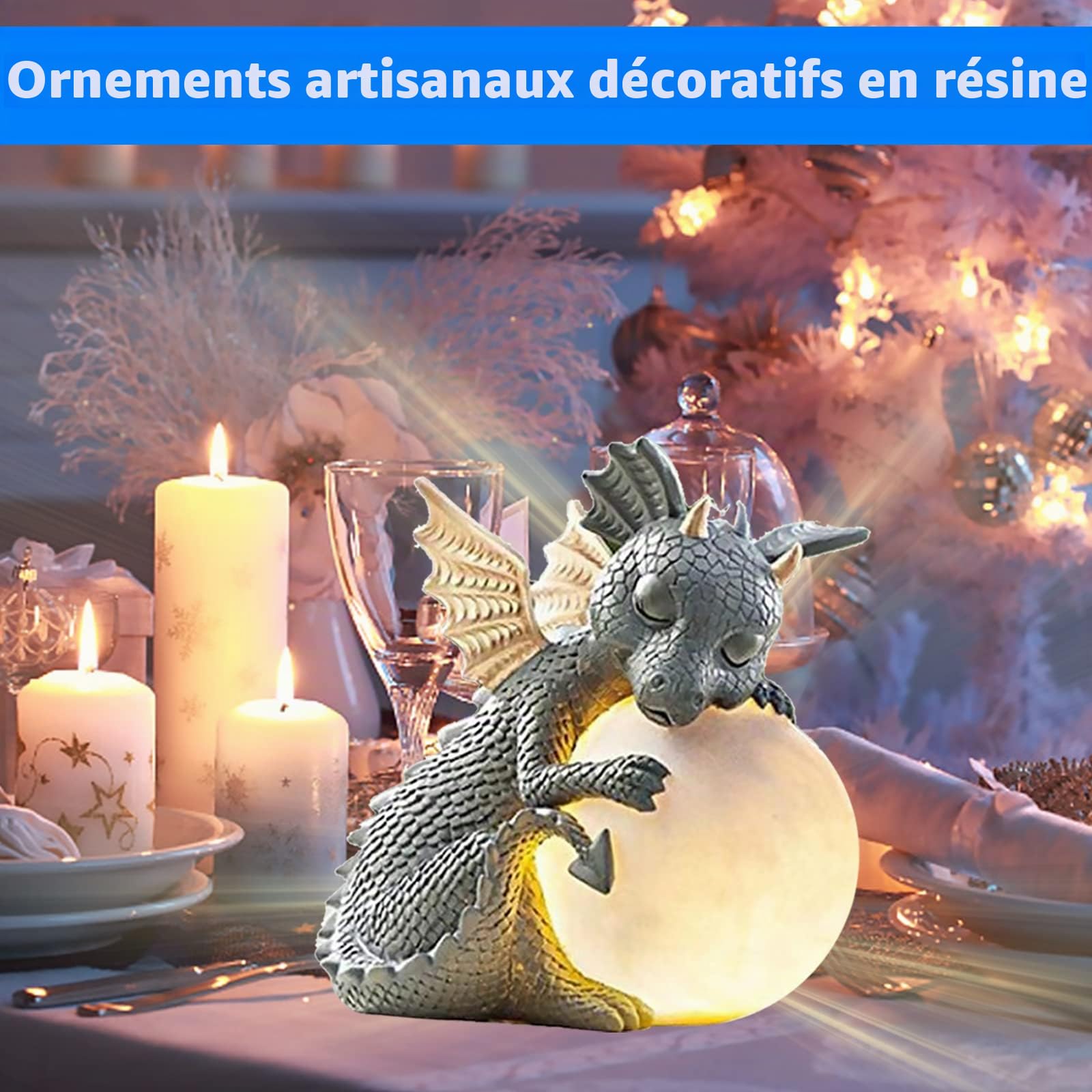 Figure Décorative Dragon avec Lumière Ronde, Décoration pour L'Extérieur, Balcon et Jardin, Porte-Bonheur