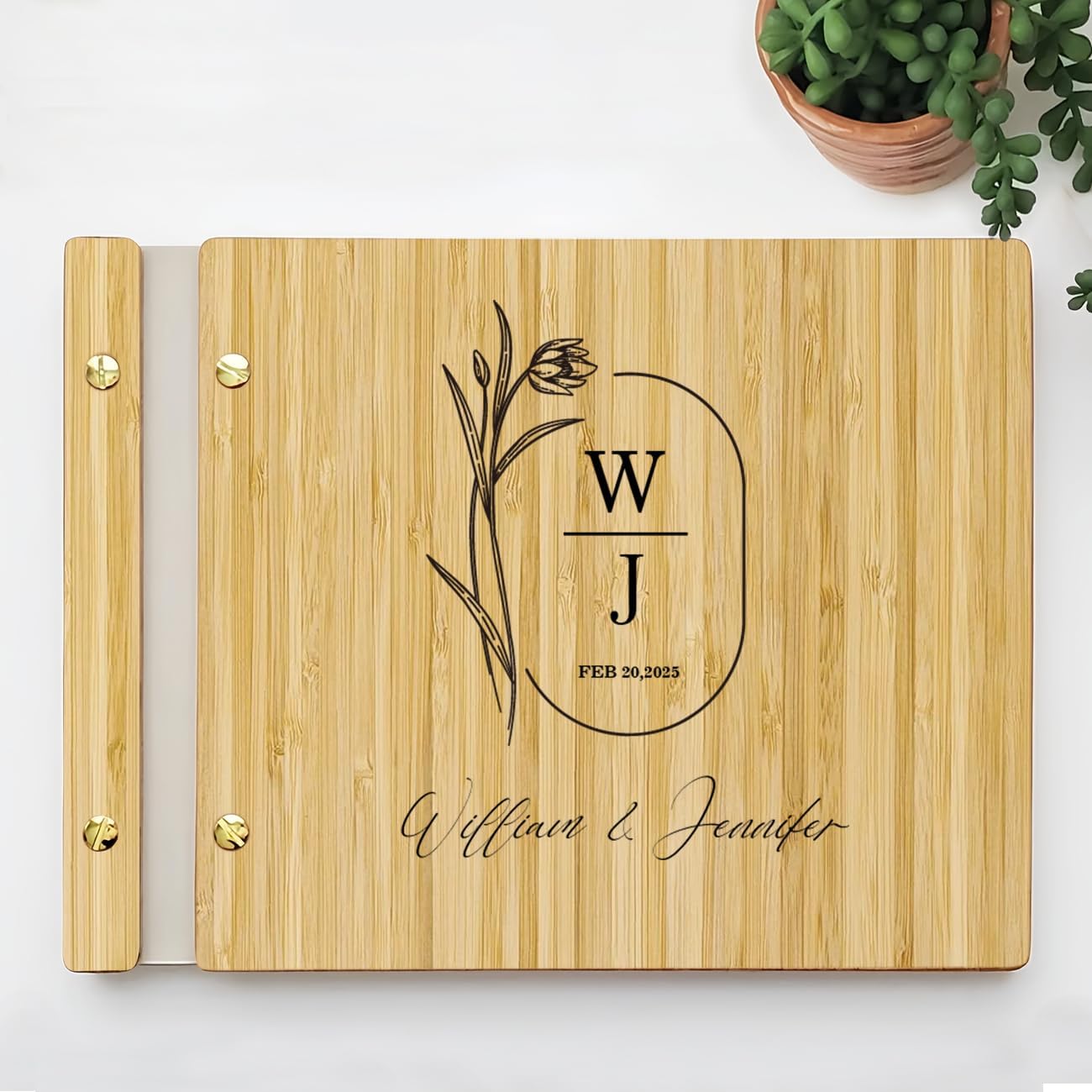 Amazon.com: Personalized Wedding Guest Book Set, Natural Bamboo Custom ...