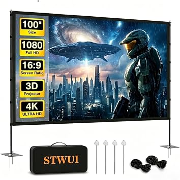 STWUI Projector Screen with Stand - 100 Inch Outdoor Projector Screen Portable Projector Screens 169 4K HD Outdoor Movie Screen with Carry Bag Can Enjoy Home Theater Projection Screen