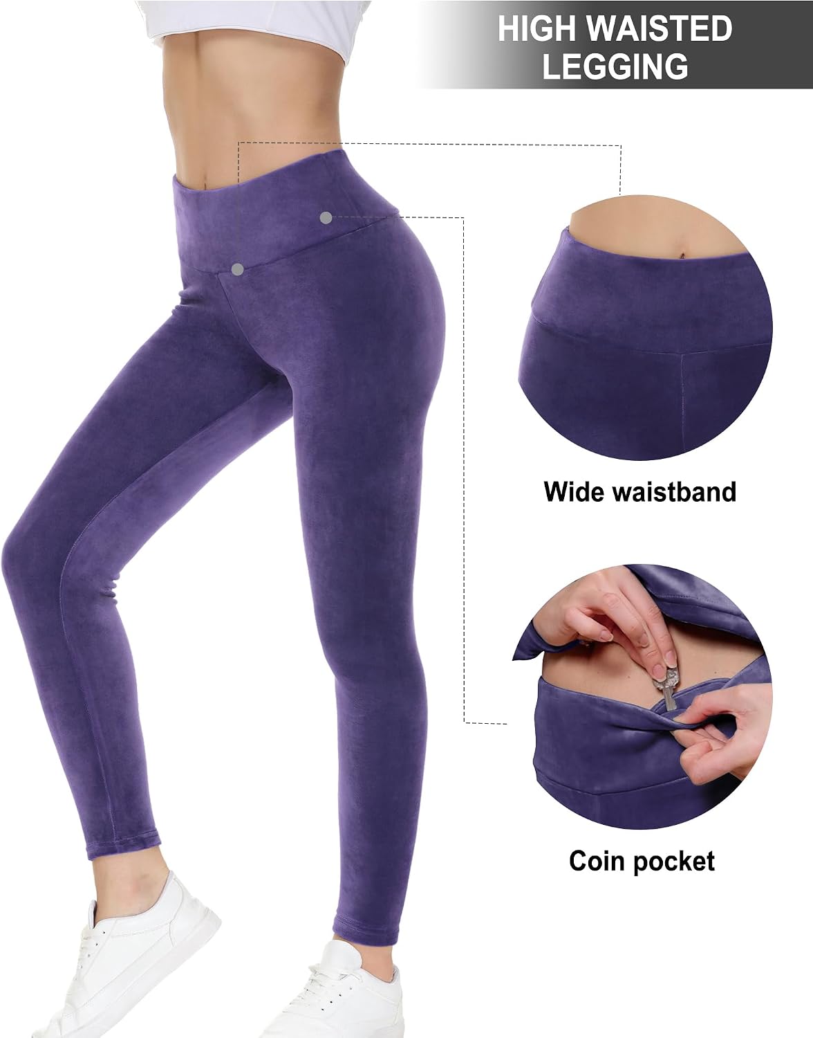 COZZIPLUS Women Velour Legging- High Waisted Buttery Soft Velvet Stretchy Legging