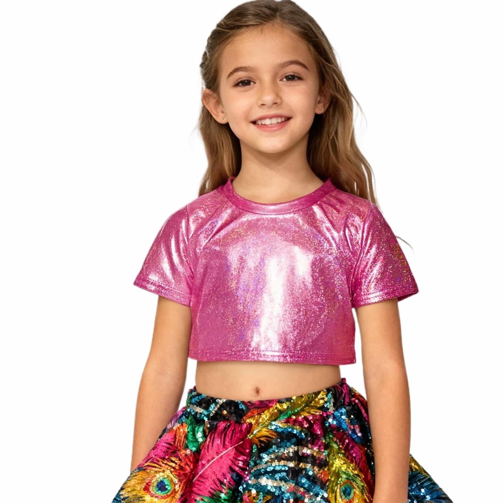 Generisch Top de lentejuelas brillantes para niñas, ropa de baile, gimnasia, animadora, fiesta, moda