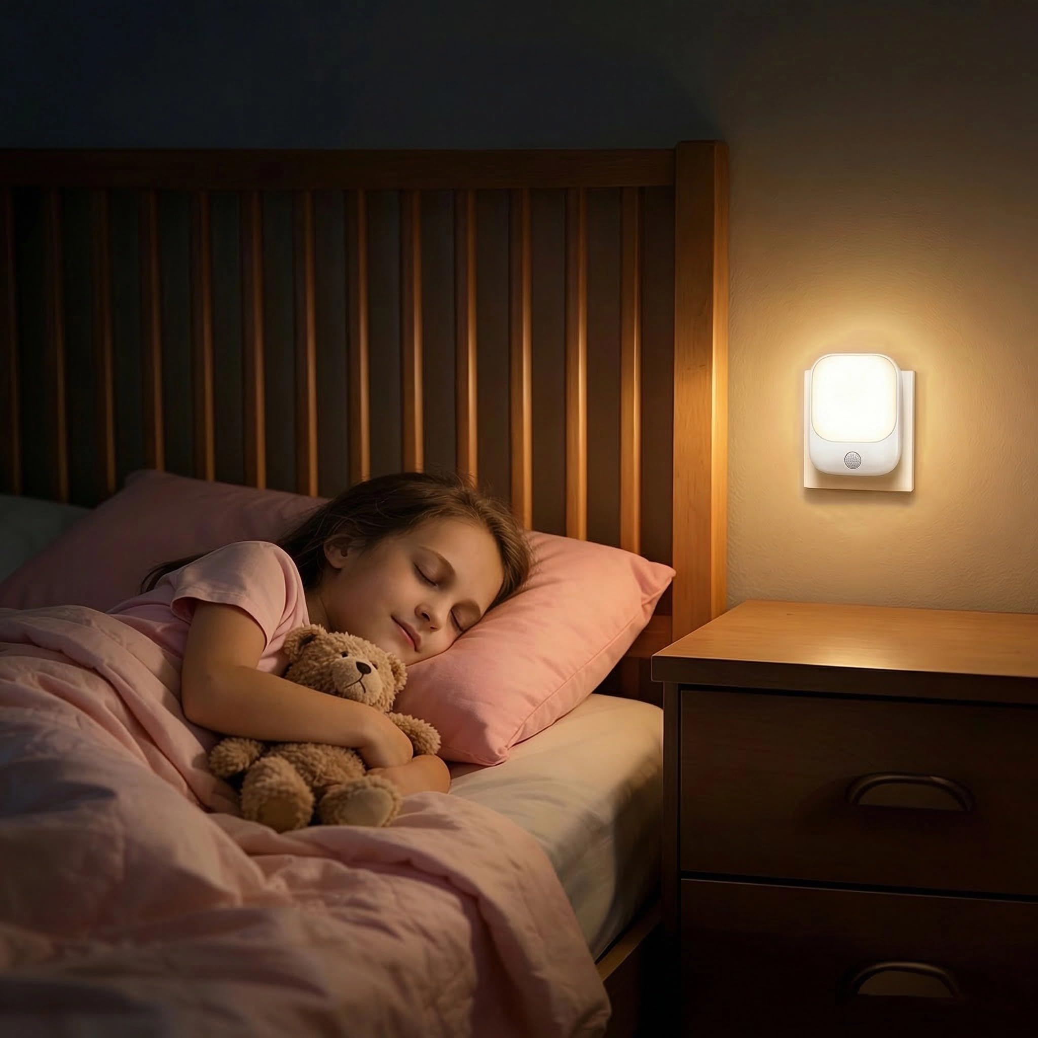 ORIA Lampka nocna z czujnikiem ruchu, 2 sztuki lamp wtykowych, 5 regulowanych jasności, tryb ON/AUTO/OFF, lampka nocna LED do pokoi dziecięcych, sypialni, schodów, kuchni - ciepła biel