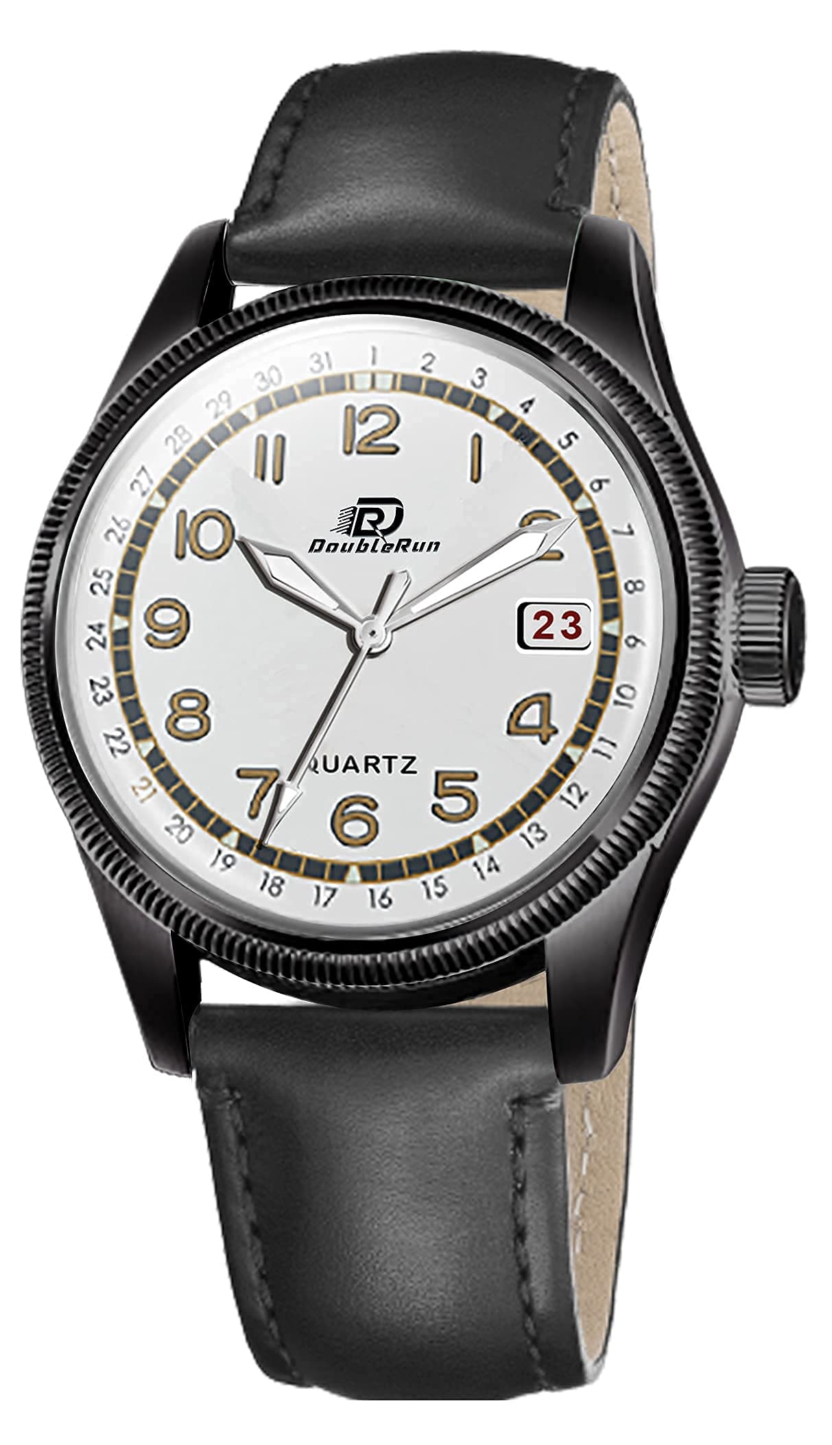 Doublerun Date Display Leather Strap Analog Watch - for Men (White) (B09BYSPWBF) Amazon Price History, Amazon Price Tracker