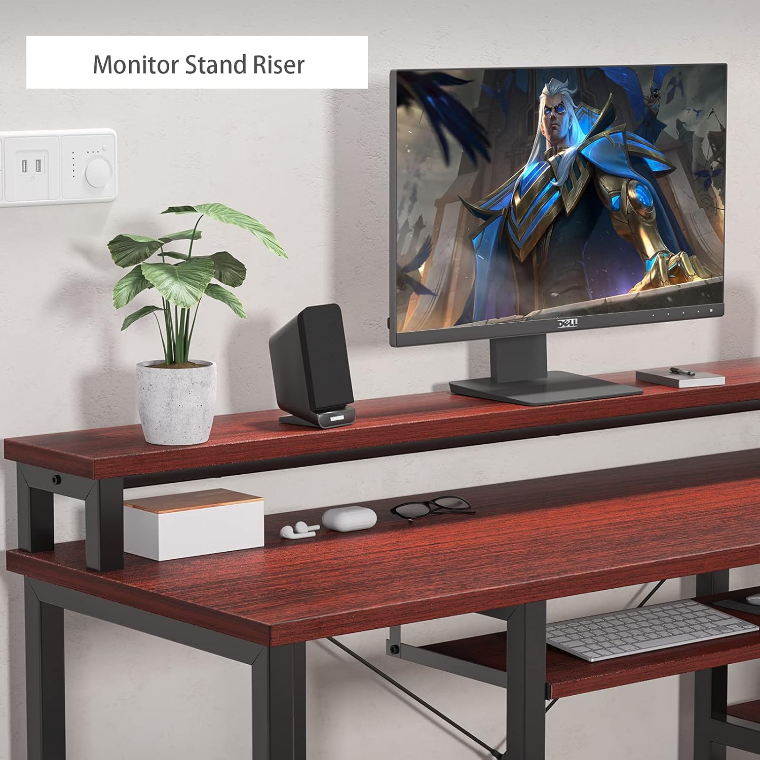 NOBLEWELL Computer Desk with Monitor Stand Storage Shelves Keyboard Tray，47" Studying Writing Table for Home Office (Cherry): Kitchen & Dining