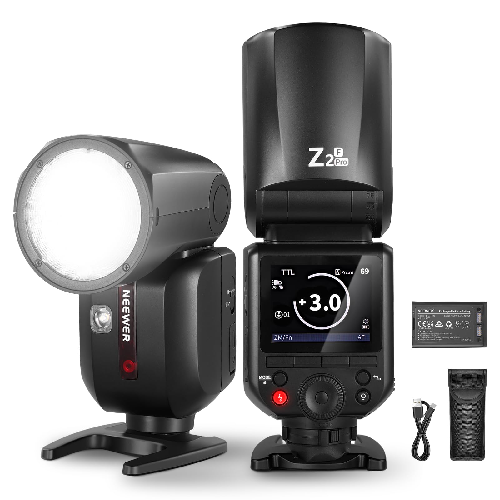 NEEWER Z2PRO-F 2.4G TTL Round Head Flash Speedlite for Fujifilm, Wireless Compatible with Godox, 76W 1/8000s HSS, User Interface, TTL/M TCM Switch, 7.2 V/3000 mAh Battery, 600 Flashes with Full Power-image-29