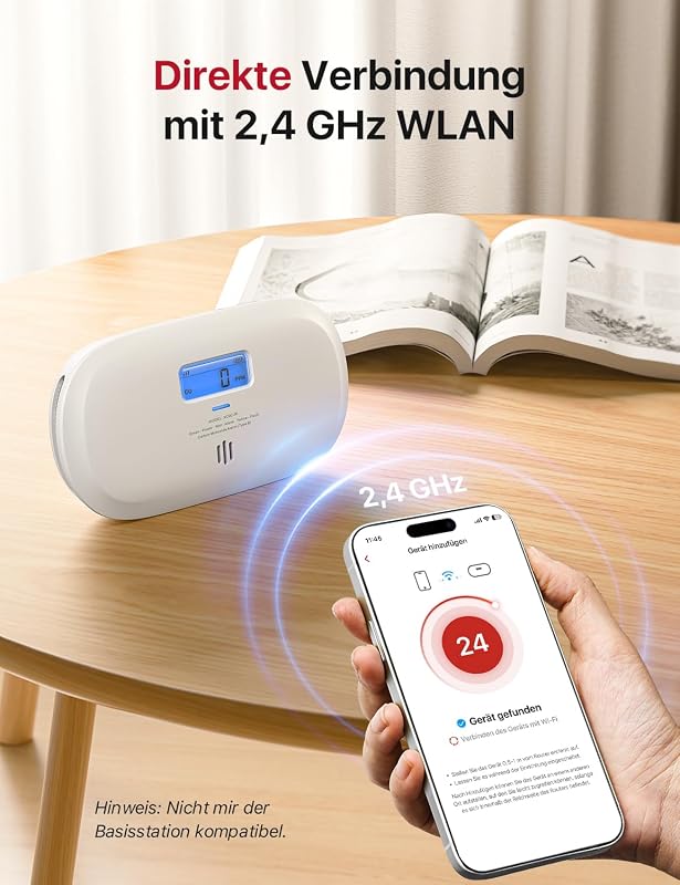 X-Sense XC0C-iR Okos Szénmonoxid Érzékelő - WiFi-s CO Detektor LCD Kijelzővel, TÜV Tanúsítvánnyal, Applikációs Némítással és Cserélhető Elem
