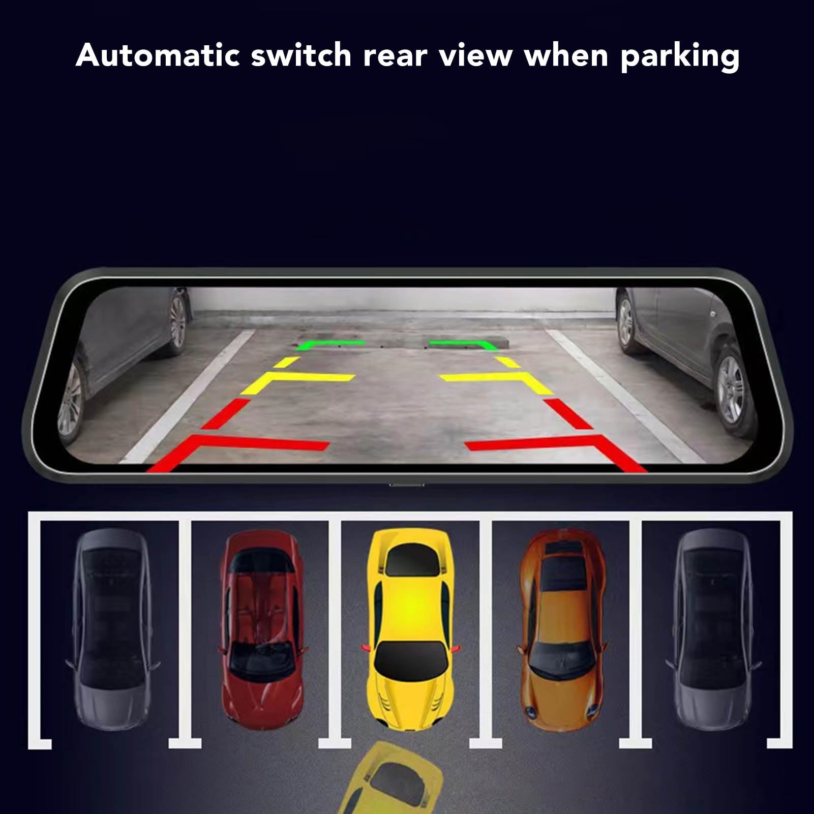 Dash Cam con Specchio da 9,66 Pollici Telecamera per Specchietto Retrovisore Anteriore e Posteriore, Doppia Fotocamera Anteriore e Posteriore Touch Screen, Fotocamera di Backup