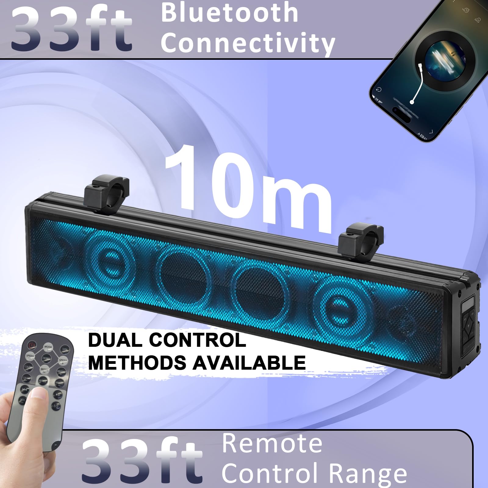 Barra de sonido UTV, barra de sonido ATV de 26 pulgadas, sincronización de música, luces multicolor, barra de sonido SXS, impermeable, Bluetooth, carrito de golf, barra de sonido para Polaris