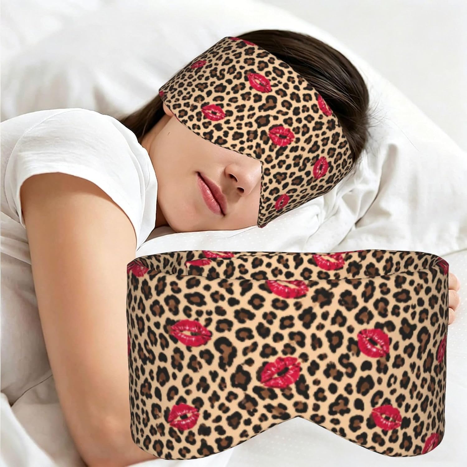 Leopard Red Lips Adjustable Sleep Mask, Soft Eye Cover for Travel, Sleep & Rest