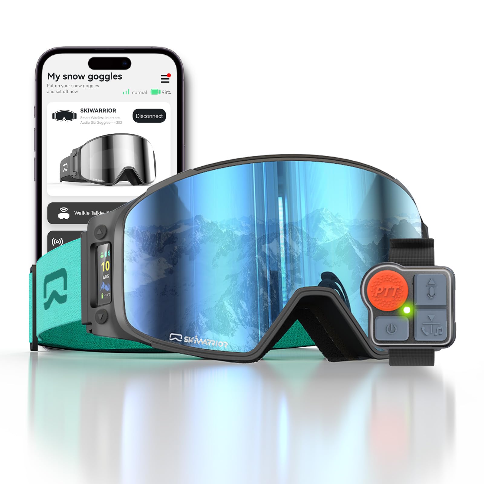 Multifunctional Smart Bluetooth Ski Goggles with Walkie-Talkie, Anti-Fog Zeiss Lens, Music & Call Function G03 Cylindrical Blue