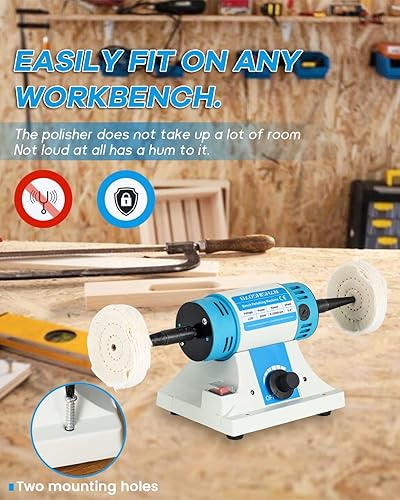 Miniatura 4 de BAOSHISHAN Pulidor de joyas de banco con 3 tipos de ruedas de pulido, máquina pulidora de mesa de velocidad variable para joyas, madera, metal,