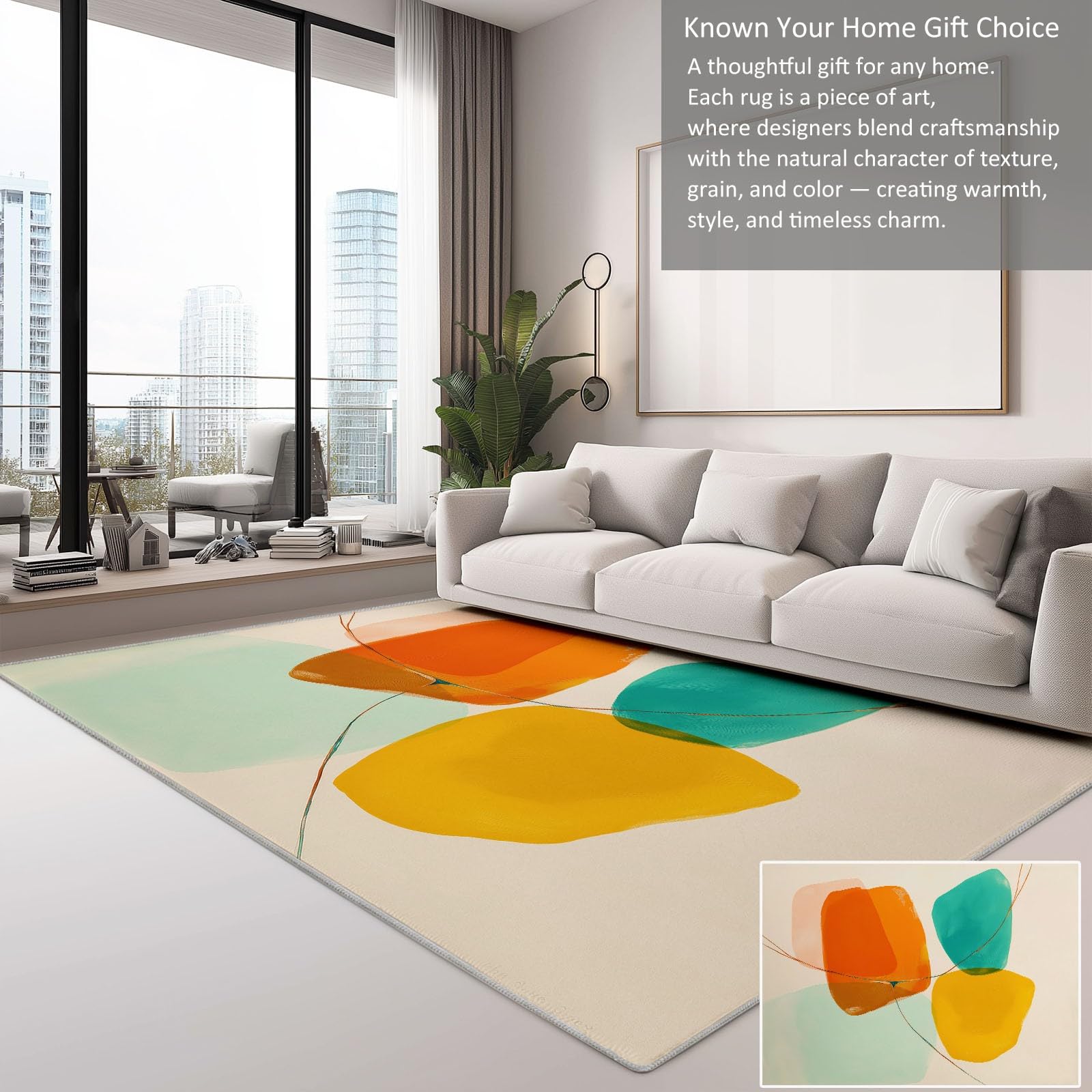 Teppich Pastellfarbene Formen 100 x 160 cm Schlafzimmer Teppiche, Abstrakte Malerei Weich Küche Teppich rutschfest Waschbarer Teppiche, Für Wohnzimmer Esszimmer Eingangsbereich Innen