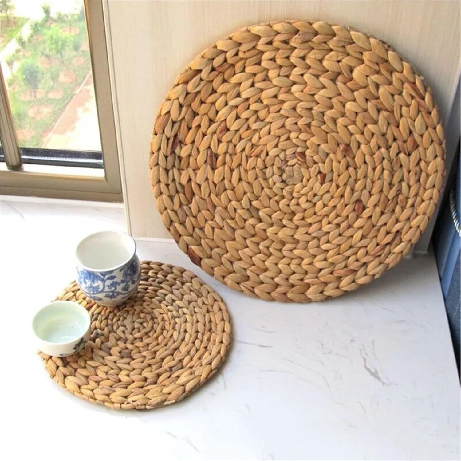 Rattan Coasters 6 Pcs Weave Rattan Cups Mat Placemats Dining Table Home Decor Round Tea Cup Mat(20CM)