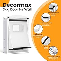 Vista 3 de Puerta de perro para pared, puerta de perro de acero con túnel telescópico, puerta de mascotas resistente a la intemperie con dos paneles de bloqueo