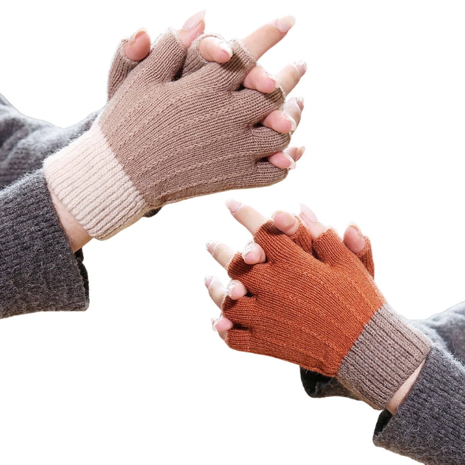 AWSOLAR 2 Paar Winter Fingerlose Handschuhe Damen und Herren, Weiche Strickhandschuhe Handschuhe Ohne Finger für Damen