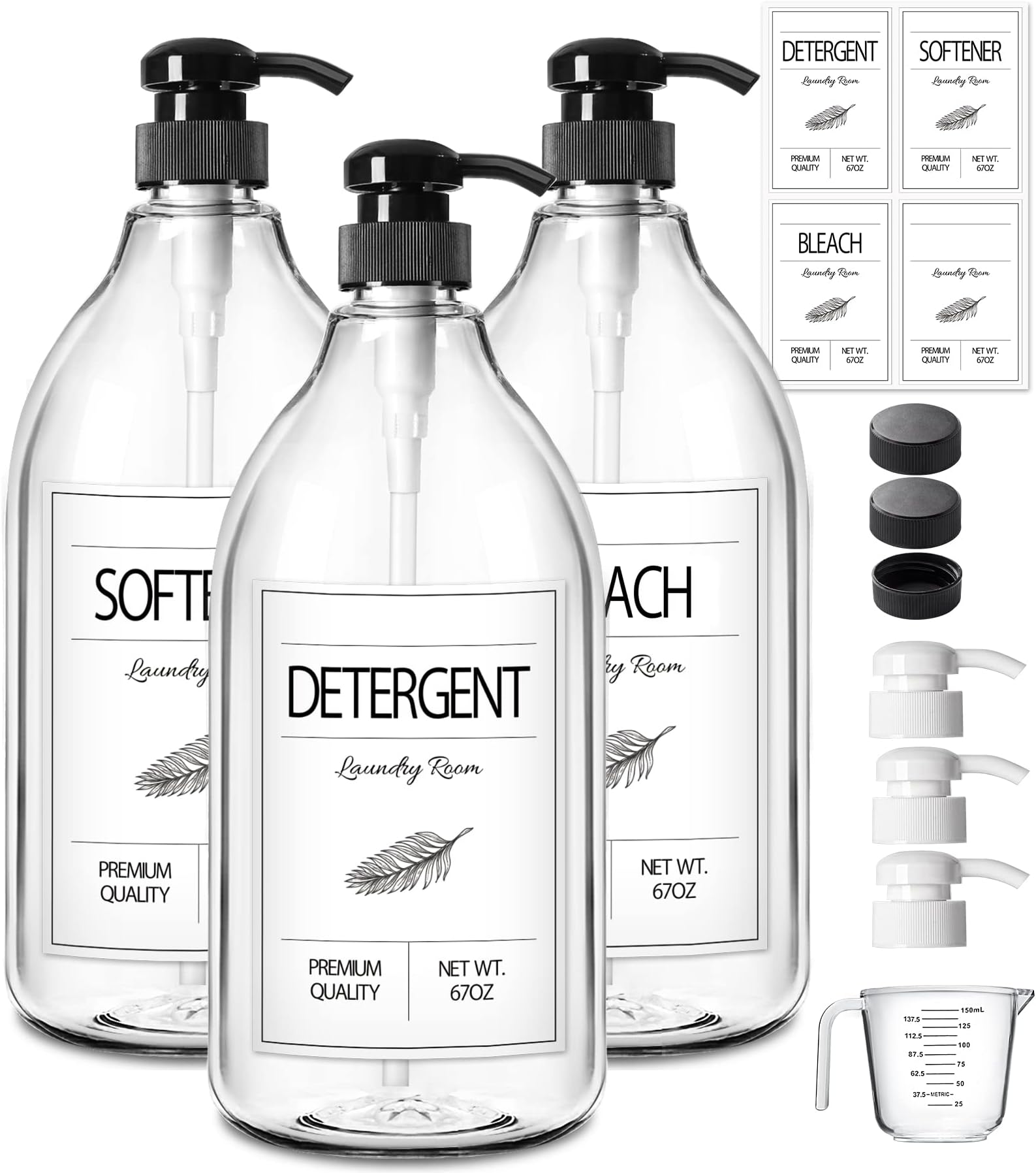 Amazon.com: Laundry Detergent Dispenser, Set of 3 PET Plastic 64oz ...