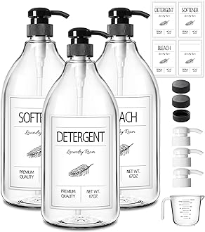 GMISUN Laundry Detergent Soap Dispenser, Liquid Laundry Detergent Dispenser, Container for Farmhouse Laundry Room Decor, Organizer for Liquid DetergentSoftenerBleach Storage Bottle(64 Oz Set of 3)