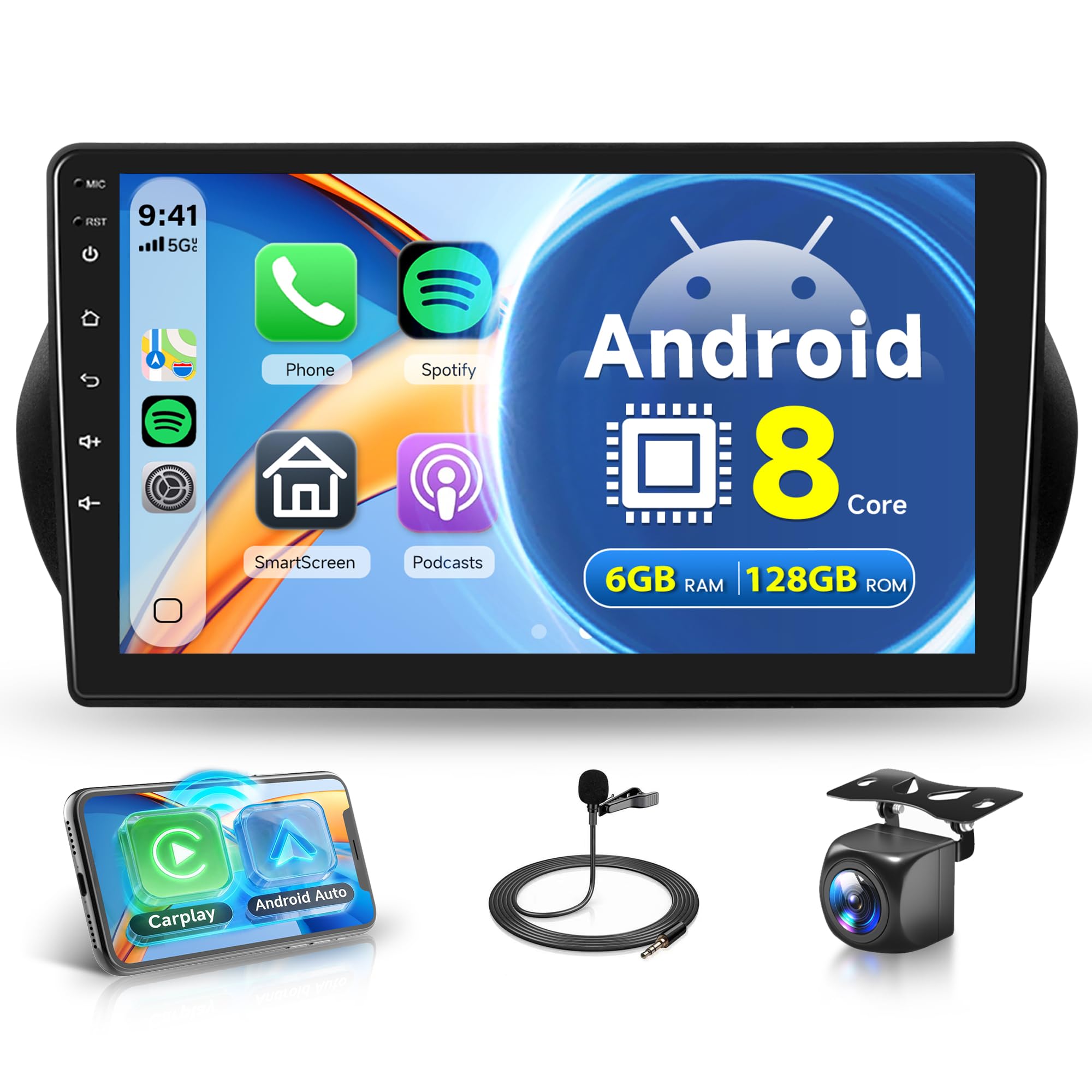 8 Core 6G+128G Android 15 Autoradio für FIAT Fiorino/Qubo/Citroen Nemo/Peugeot Bipper 2008-2017 Wireless Carplay Android Auto 10.1 Zoll Radio mit Navi GPS WiFi Bluetooth FM/RDS/DSP/SWC Rückfahrkamera