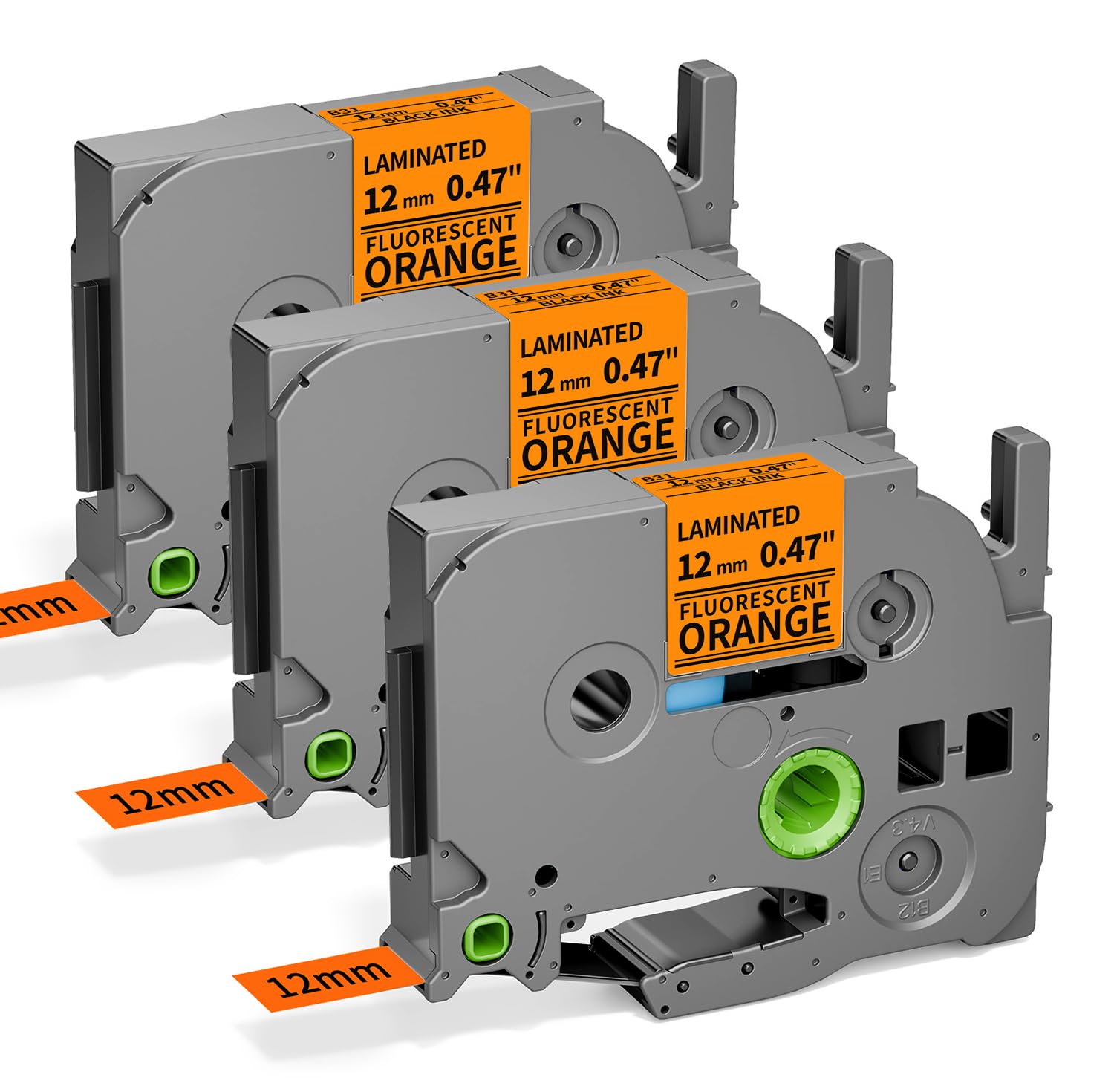 12mm 0.47" Orange Fluoresent Compatible with Brother Label Tape TZ TZe-B31